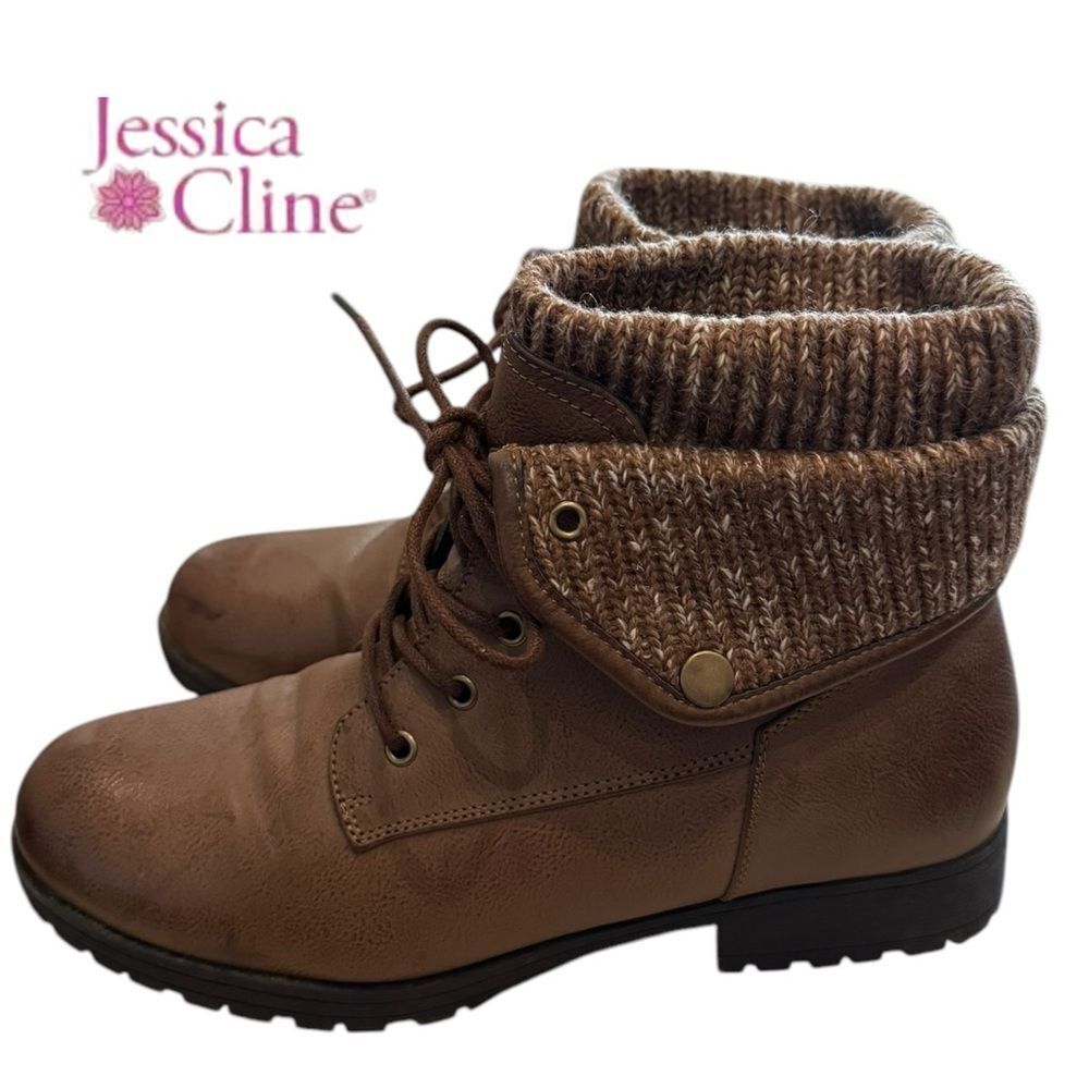 Jessica Cline Women's Karson Brown Fold Over Collar Ankle Boots Booties 10